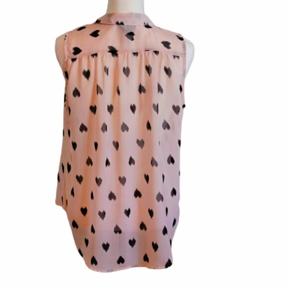 Fun & Flirt Sleeveless Flowy Blouse in Beige with Black Hearts in Size Large - Picture 3 of 5